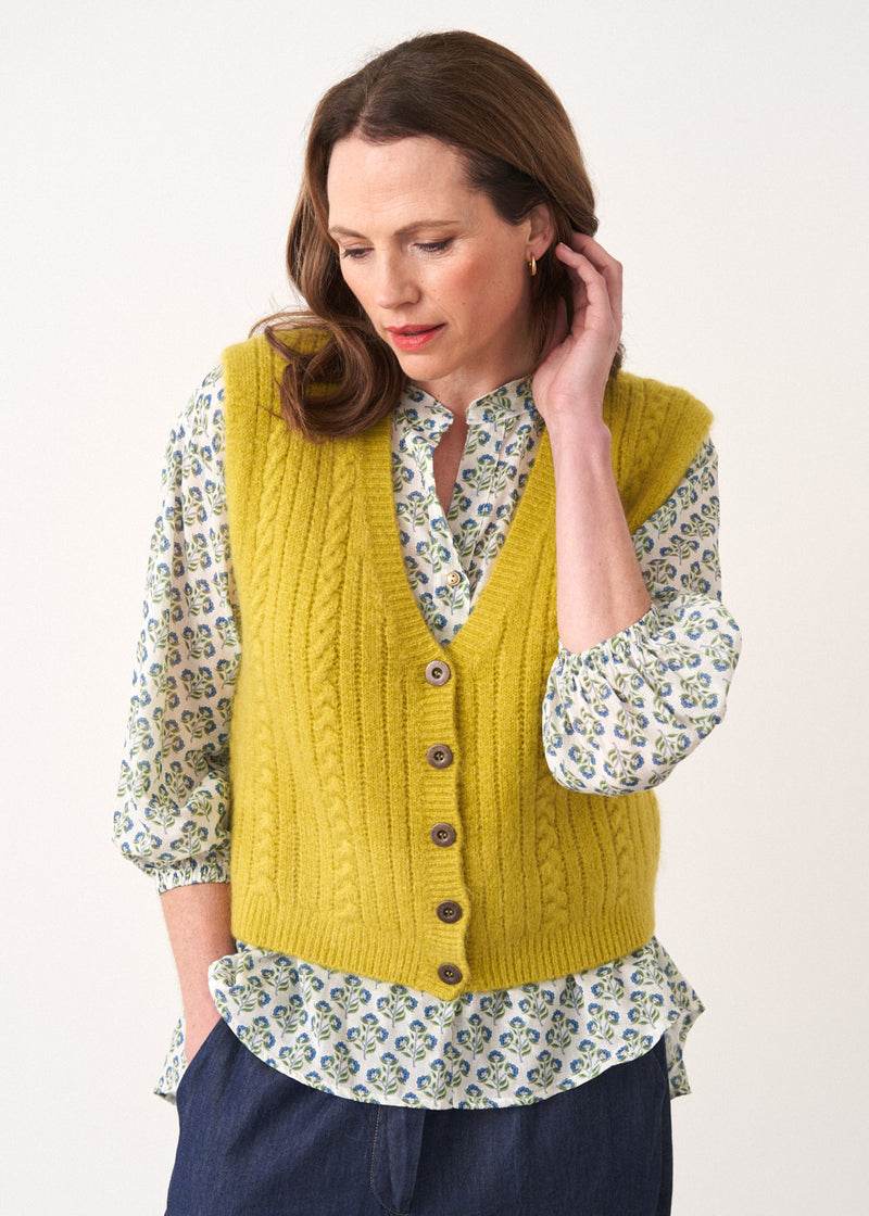 Acid yellow button up knit waistcoat