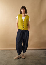 Acid yellow button up knit waistcoat