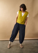 Acid yellow button up knit waistcoat