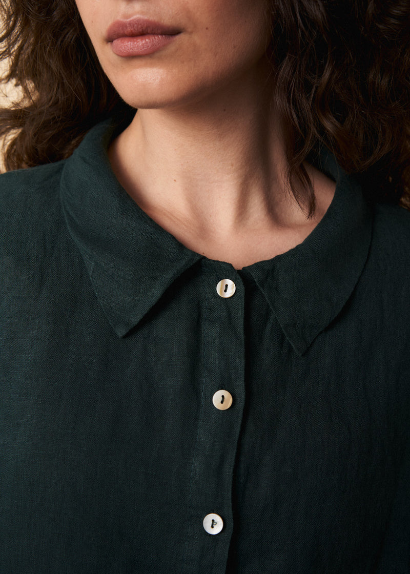 Dark green linen boxy cropped shirt