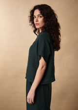 Dark green linen boxy cropped shirt