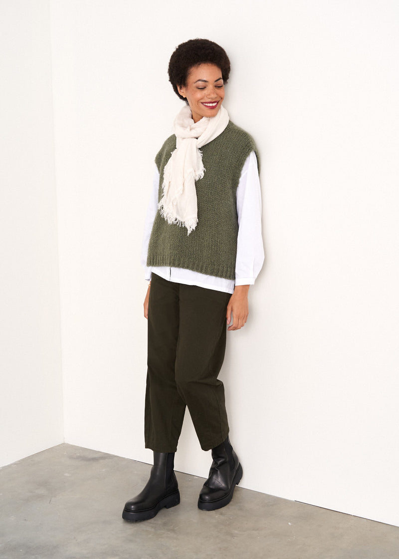 Khaki green boxy sleeveless sweater