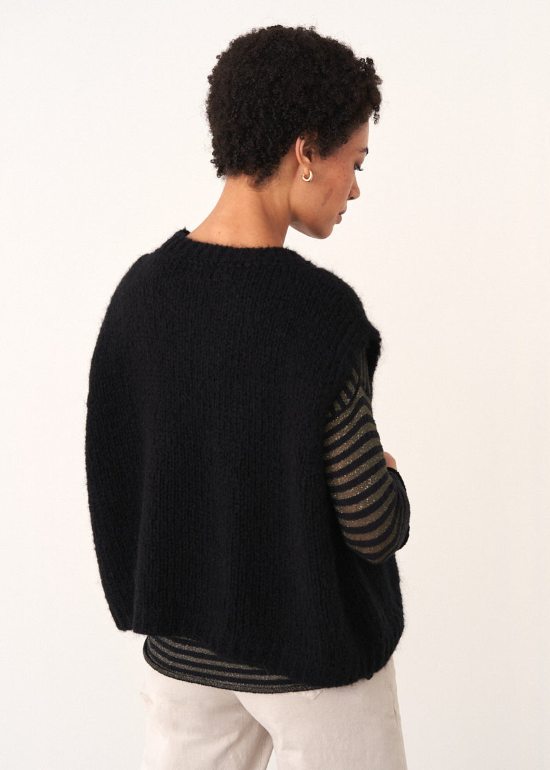 Black knitted sleeveless sweater