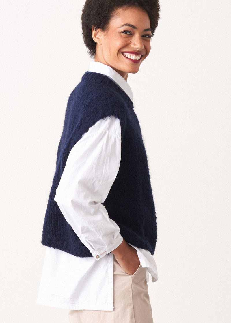 Dark blue boxy sleeveless sweater