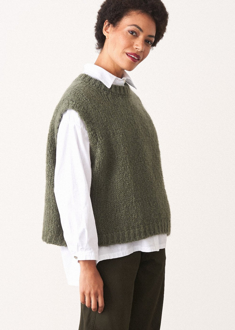 Khaki green boxy sleeveless sweater