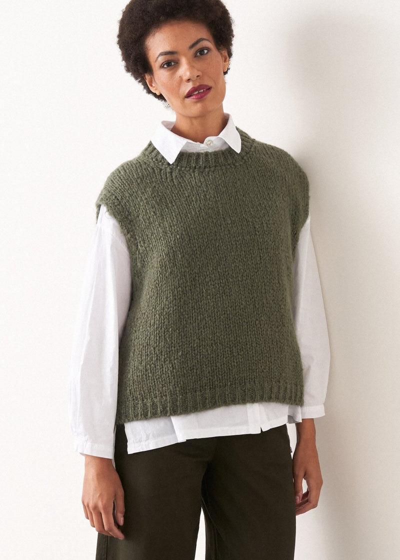 Khaki green boxy sleeveless sweater