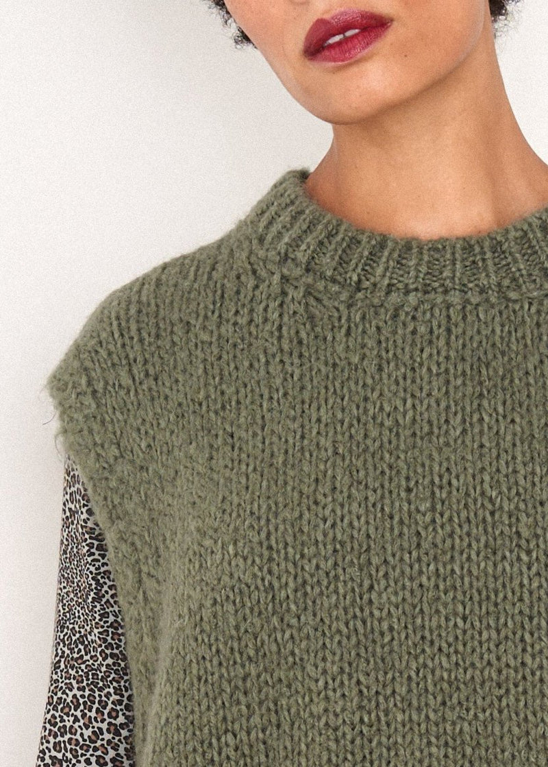 Khaki green boxy sleeveless sweater