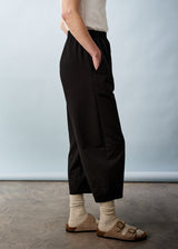 Black cropped jersey trousers