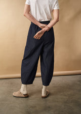 Relaxed chambray denim barrel leg trouser jeans