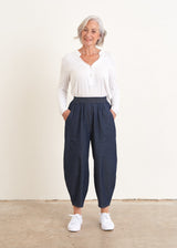 Relaxed chambray denim barrel leg trouser jeans