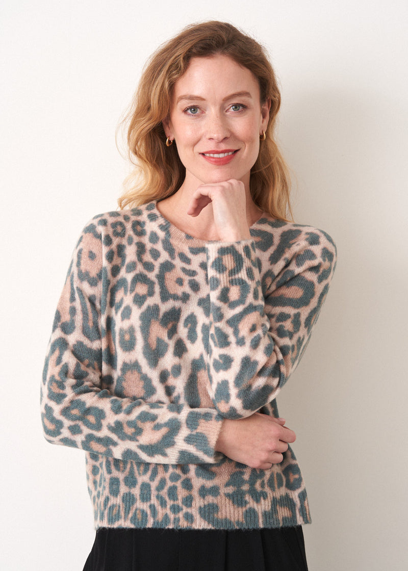 Soft brushed leopard fine knit sweater