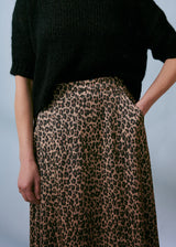 Leopard print satin midi skirt