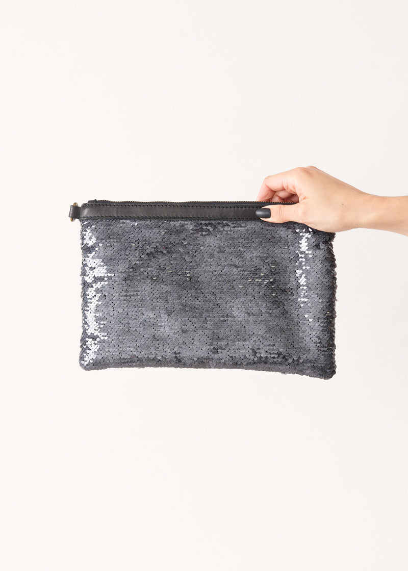 Dark blue sequin clutch bag