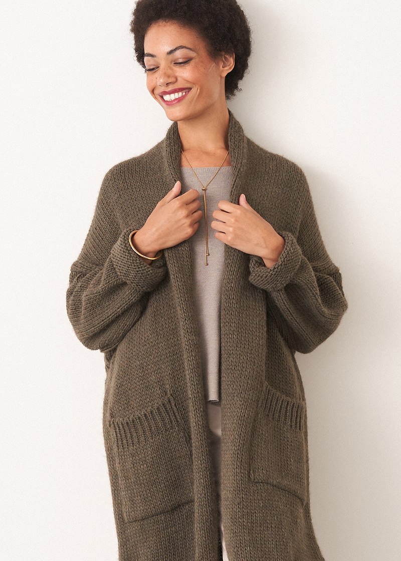 Khaki brown chunky knit cardigan