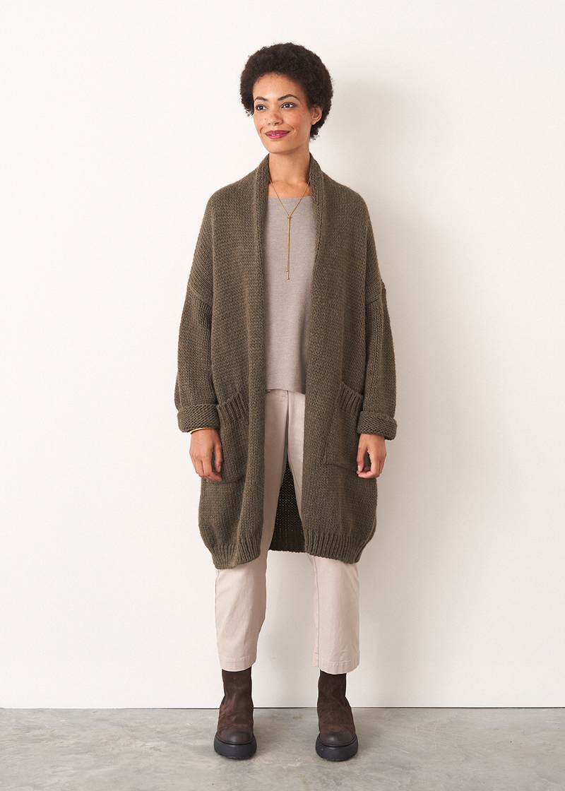 Khaki brown chunky knit cardigan