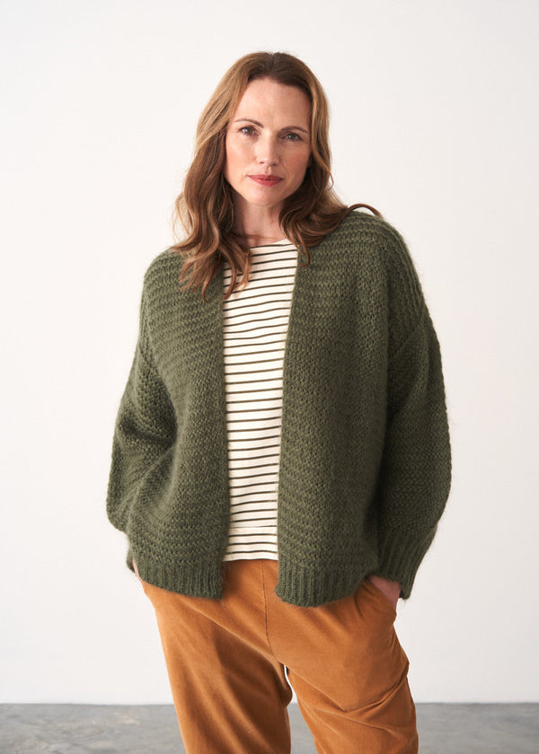 Khaki green boxy cardigan