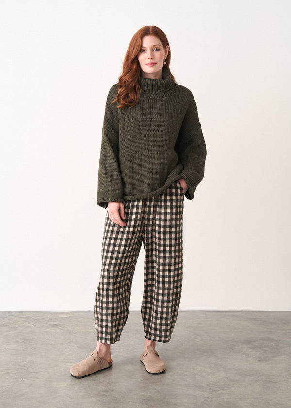 Khaki green check soft trousers 