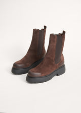 Dark brown suede chunky boots