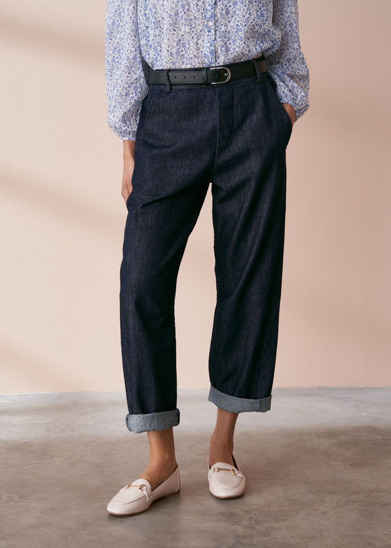 Dark blue denim trousers