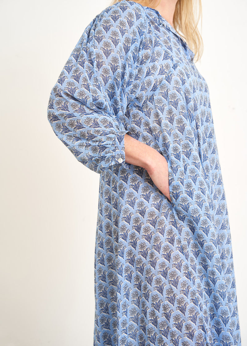 Blue floral cotton midi dress