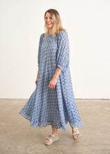 Blue floral cotton midi dress