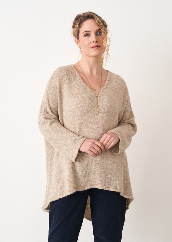 Oatmeal beige oversized knitted sweater