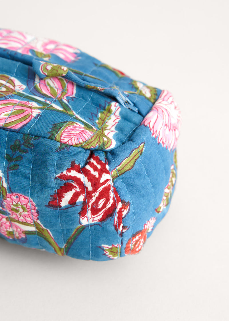 Bright blue floral wash bag