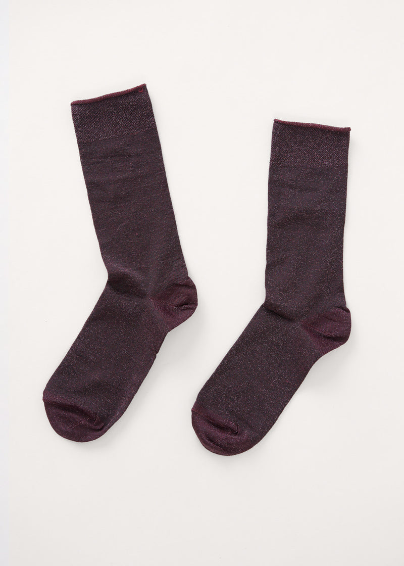 Burgundy glitter ankle socks