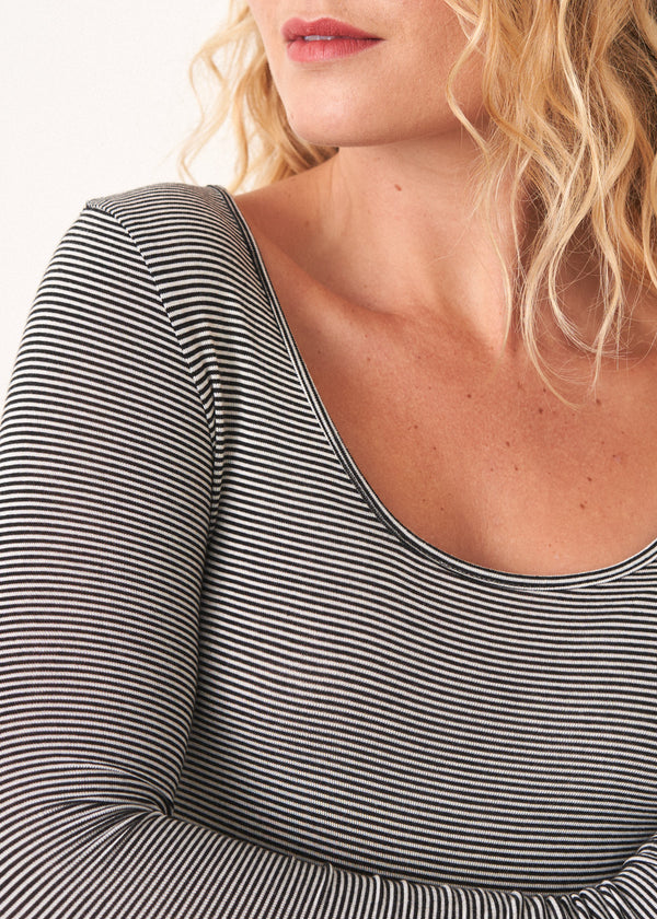 Black and white fine stripe long sleeve top