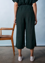 Dark green linen wide leg cropped trousers