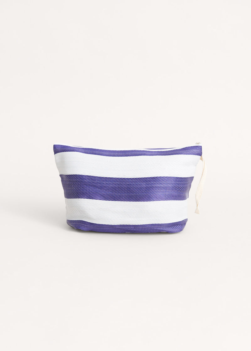 Blue and white striped wash bag