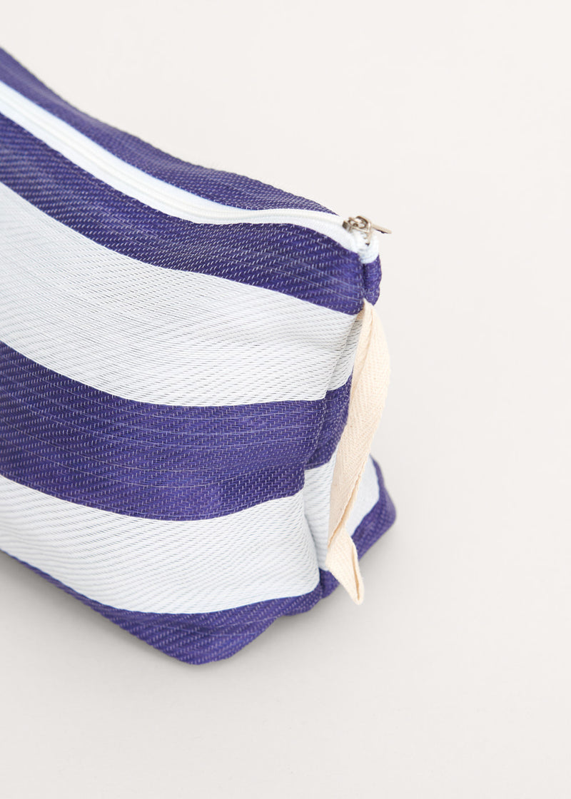 Blue and white striped wash bag