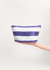 Blue and white striped wash bag