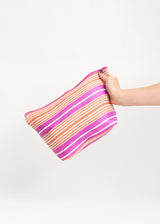 Pink and orange striped wash bag