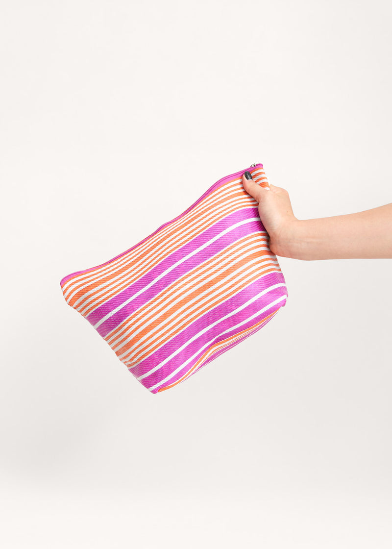 Pink and orange striped wash bag