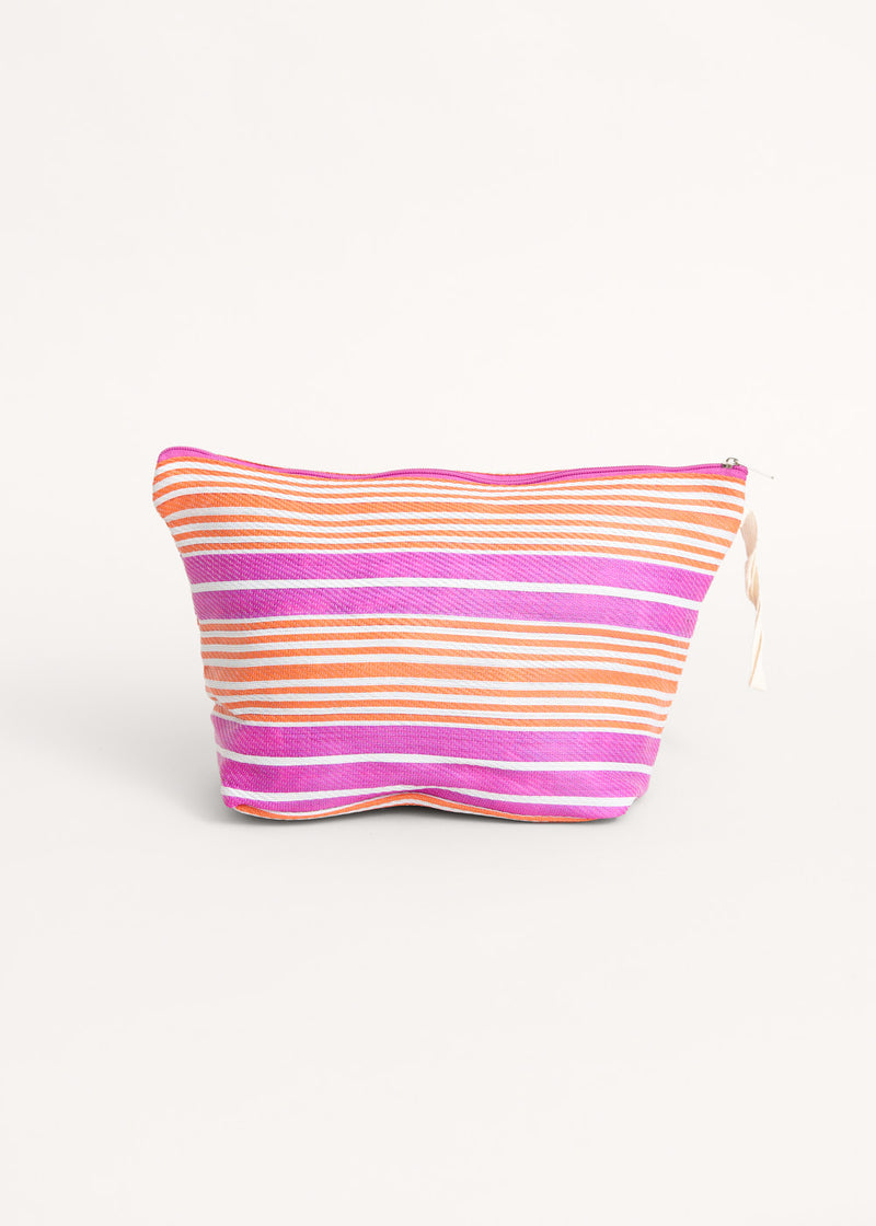 Pink and orange striped wash bag