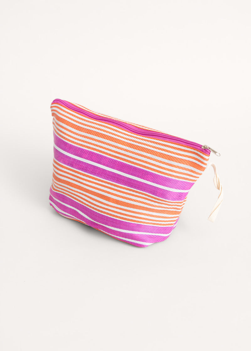 Pink and orange striped wash bag