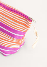 Pink and orange striped wash bag