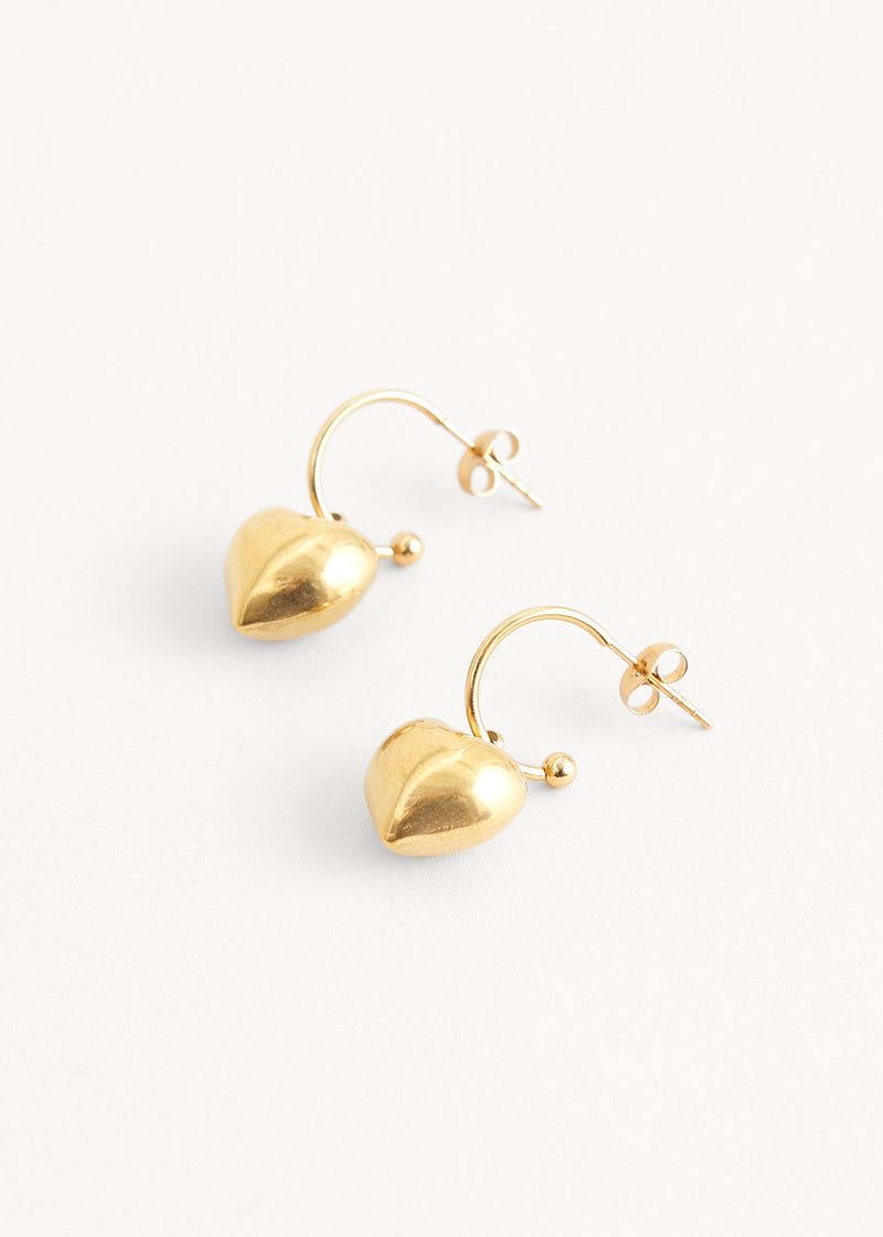 Gold puff heart drop earrings