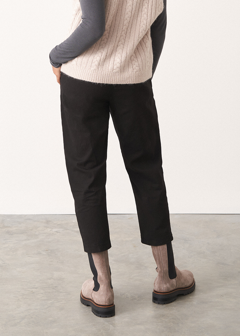 Black cotton tapered trousers