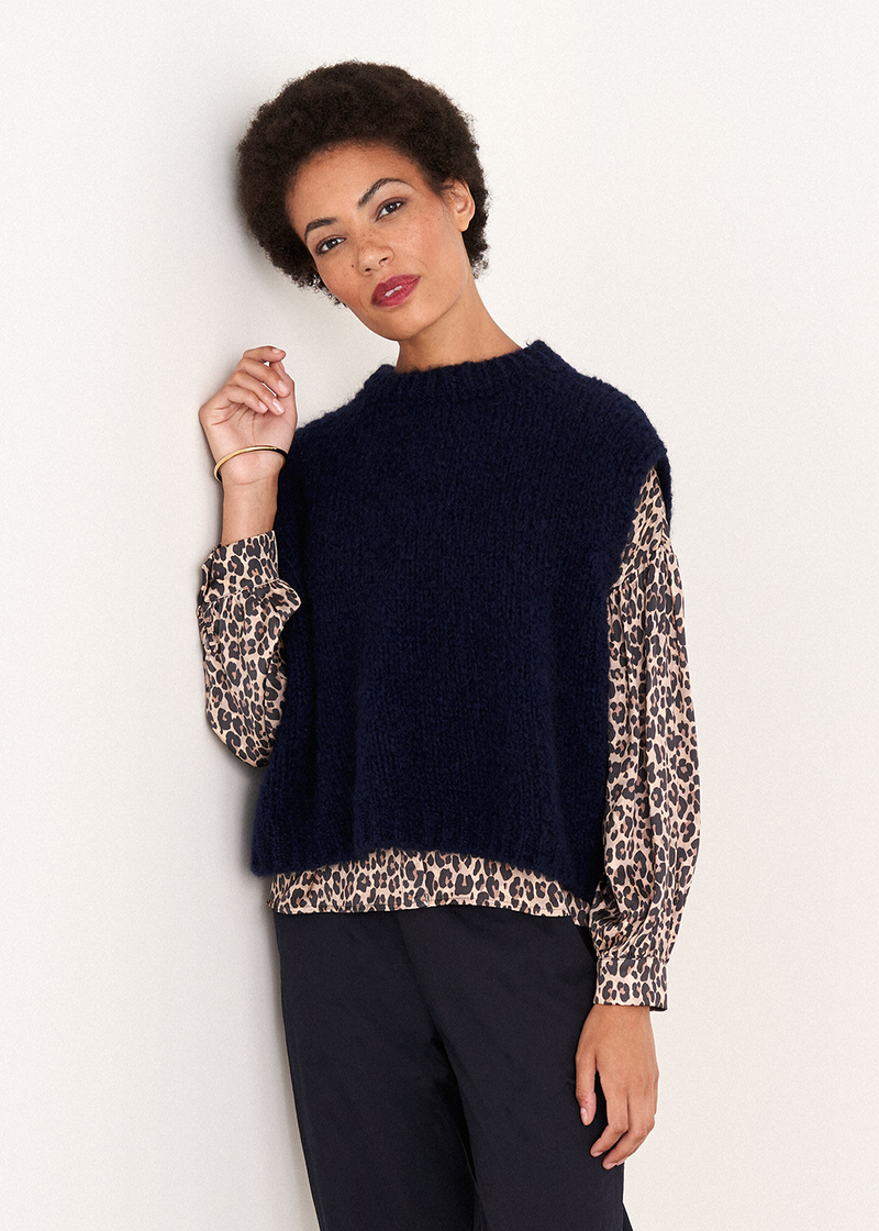 Dark blue boxy sleeveless sweater