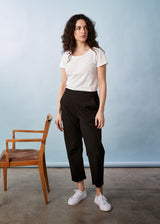 Black cotton tapered trousers