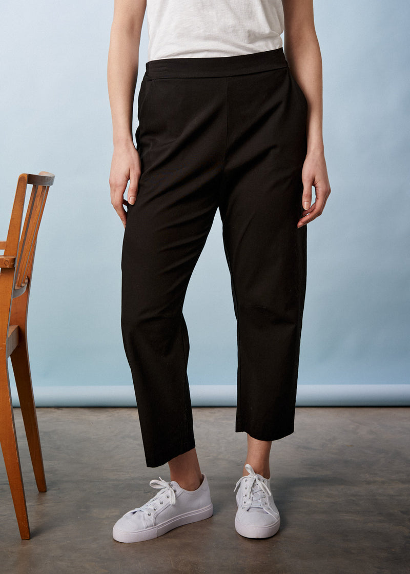 Black cotton tapered trousers