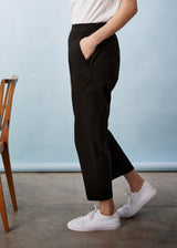 Black cotton tapered trousers