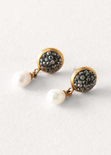 Black stone earrings with pearl drop