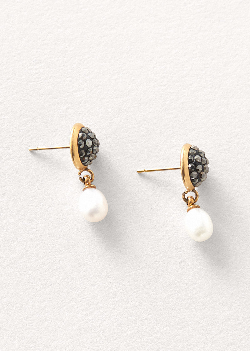 Black stone earrings with pearl drop