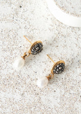 Black stone earrings with pearl drop