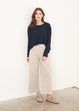 Oatmeal wide leg cotton trousers