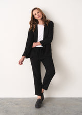 Black wool blend drawstring trousers