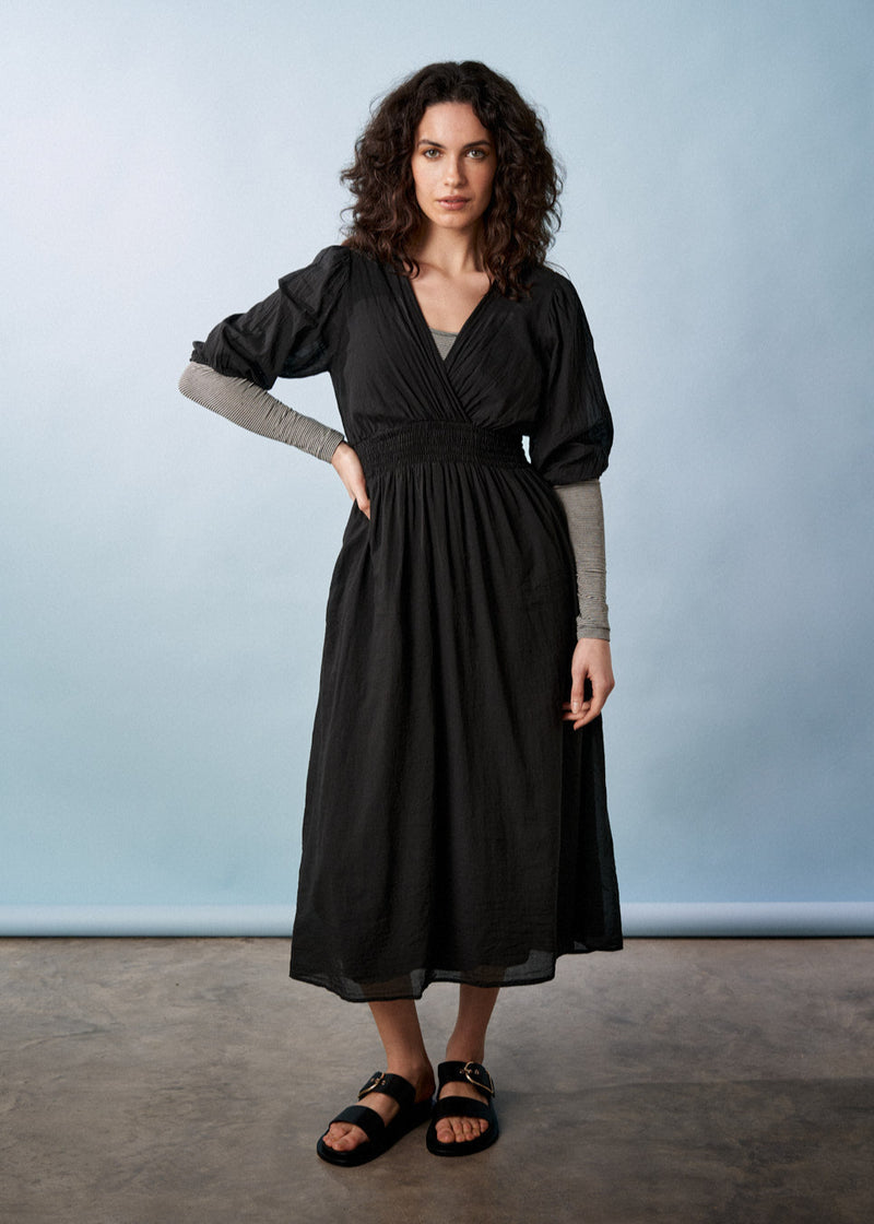 Black cotton midi dress